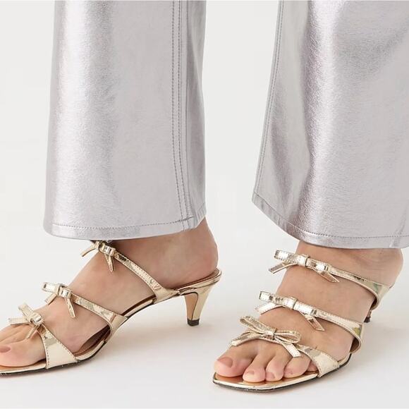 J.Crew ZADIE Metallic Leather Bow-Strap Kitten Heel Sandal in Gold 9 NWB $198 - Picture 2 of 7